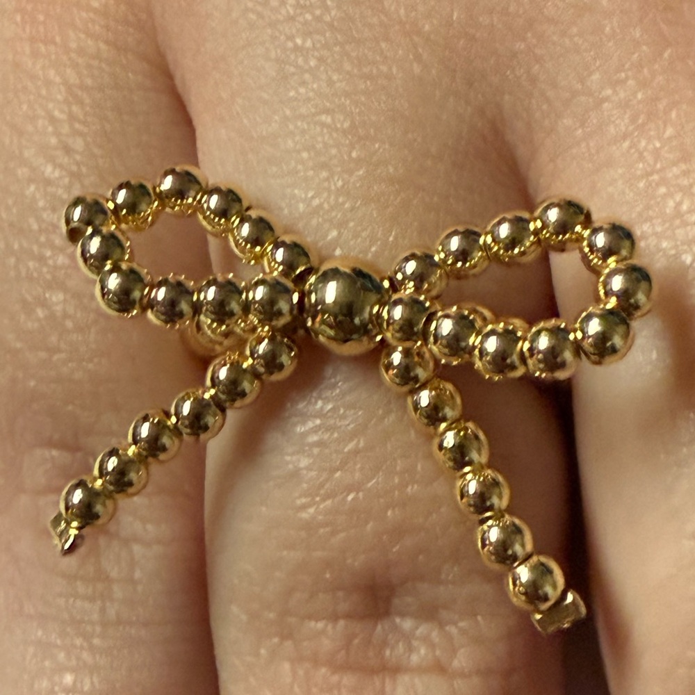 LULU MAC Gold Beaded Bow Stretch Ring